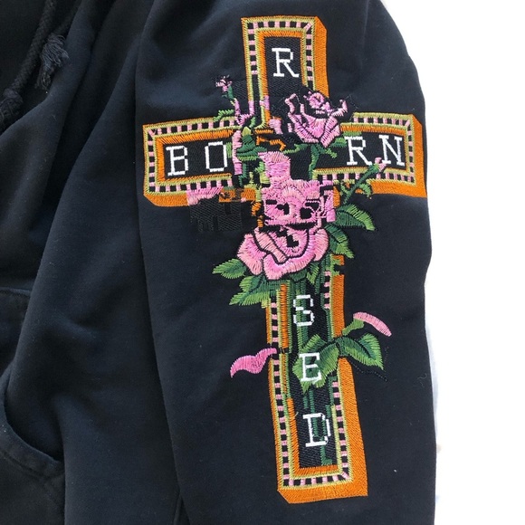 Born x Raised Black Embroidered Sleeves Hoodie Jacket Size Medium - Picture 7 of 7
